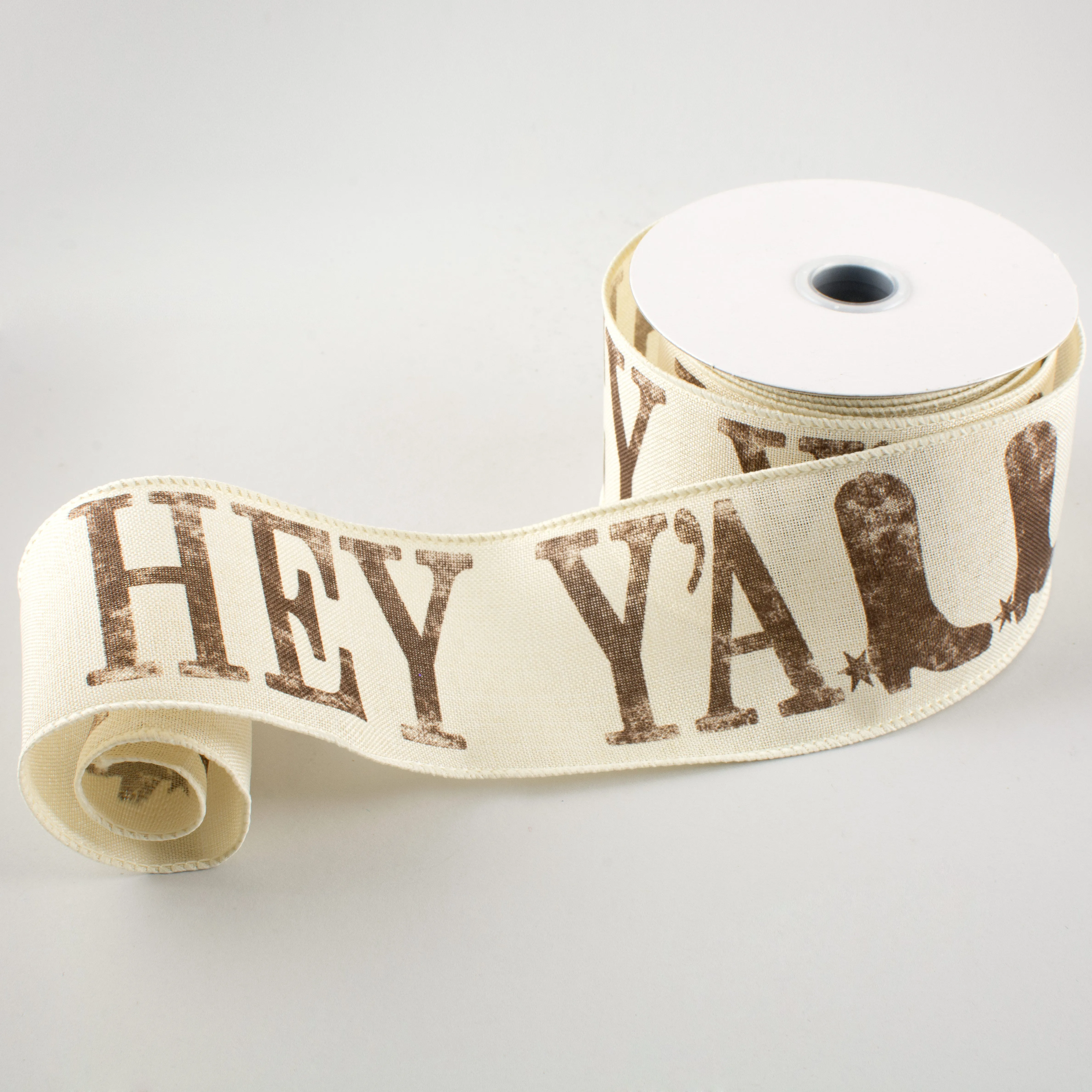 2.5" Hey Y'all Ribbon: Cream & Brown (10 Yards)