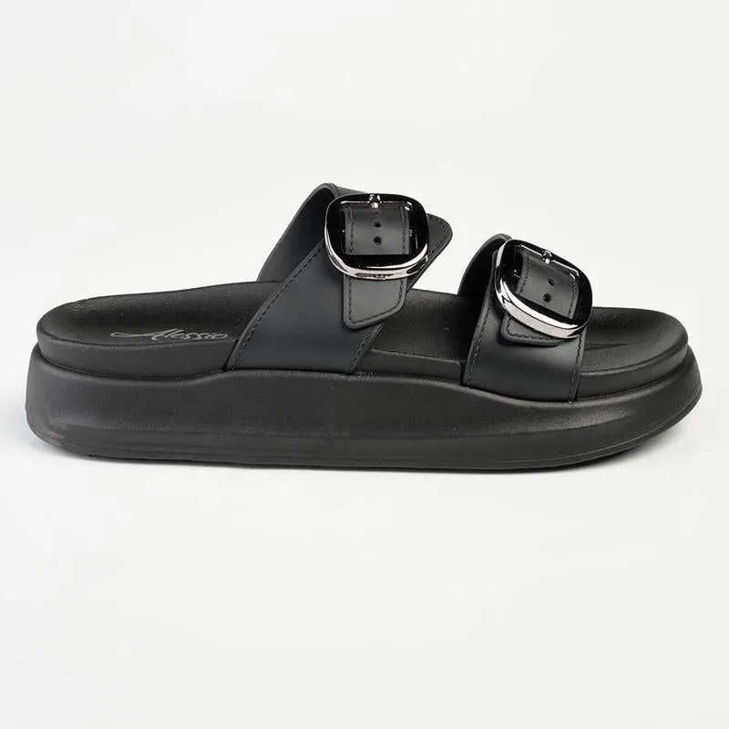 Alessio Double Cross Strap Sandal  - Black