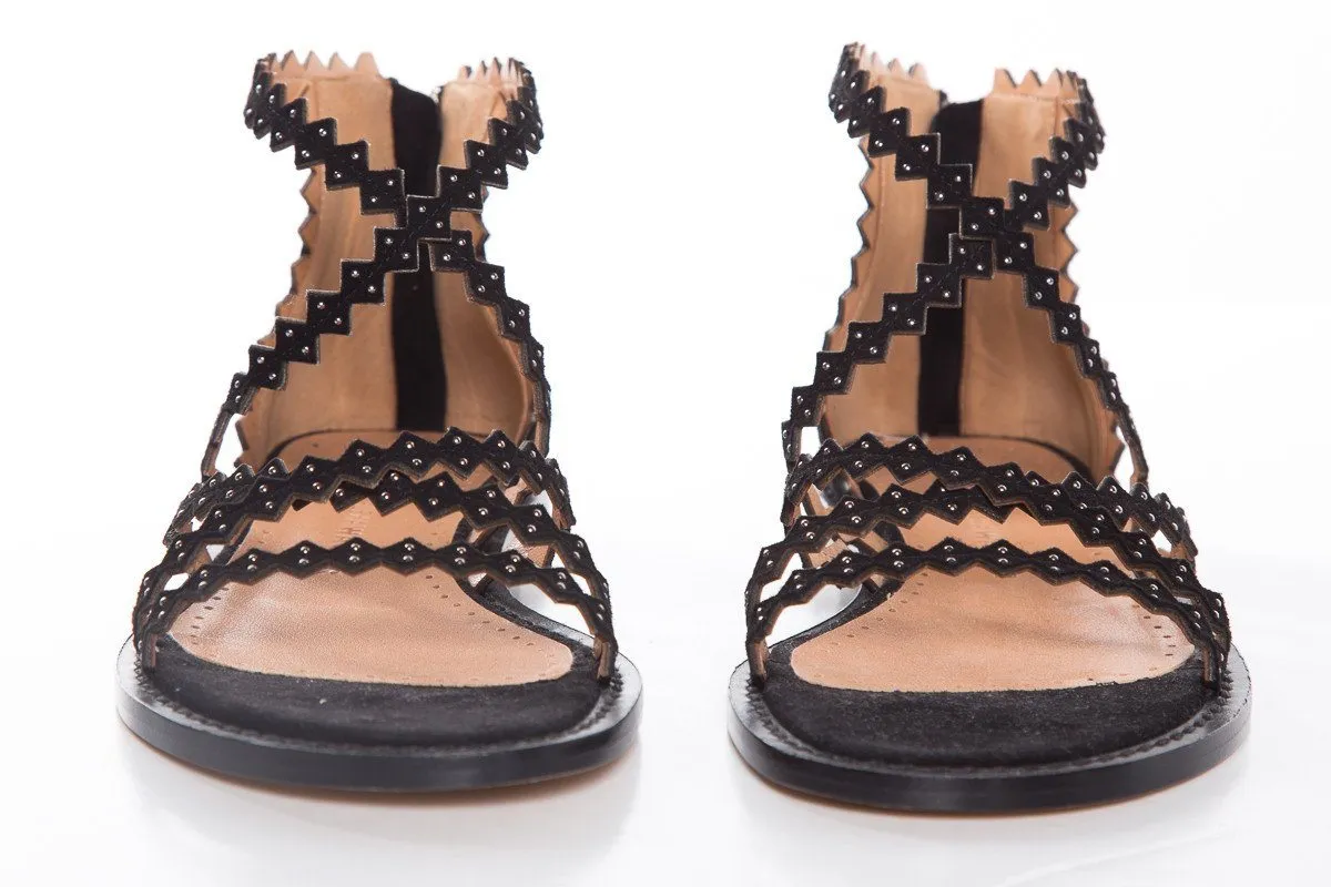 Alexa Wagner Black Gladiator Sandals SZ 36.5