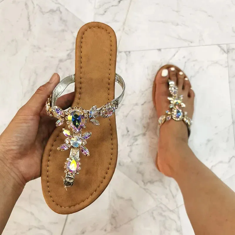 AMOZAE-- Roman Gladiator Sandals with Rhinestones