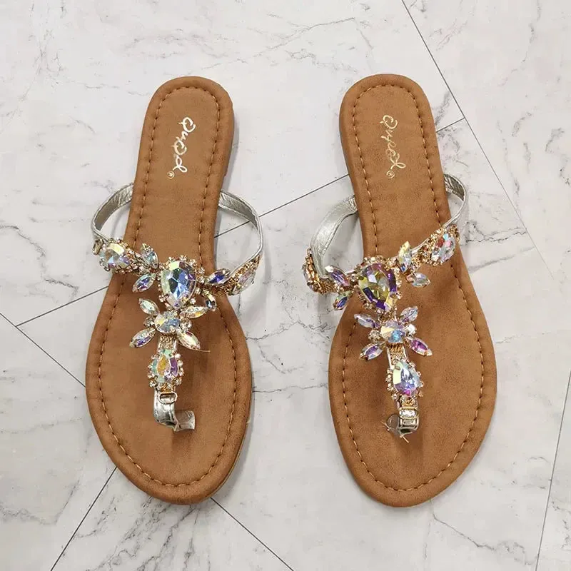 AMOZAE-- Roman Gladiator Sandals with Rhinestones
