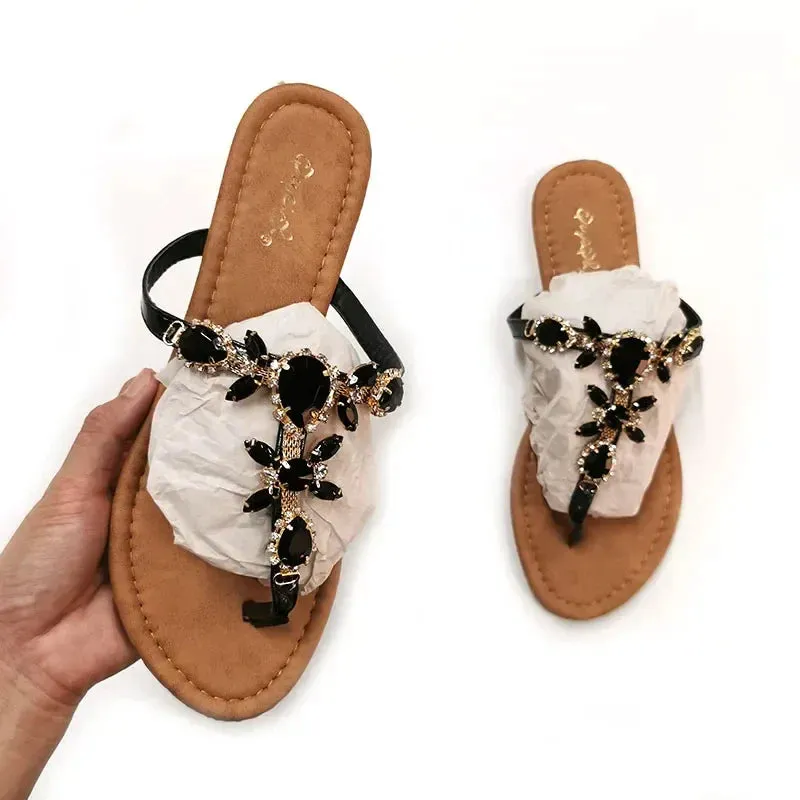 AMOZAE-- Roman Gladiator Sandals with Rhinestones