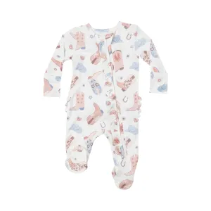 Angel Dear Cowboy Boots Ruffle Zipper Footie - Pink