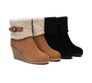 Australian Shepherd® Zipper Sheepskin Shearling Wedge Fashion Boots Women Joanna