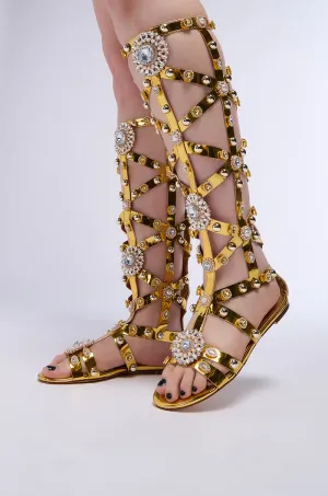 AZALEA WANG CHRYSTOS GOLD CAGED GLADIATOR SANDAL