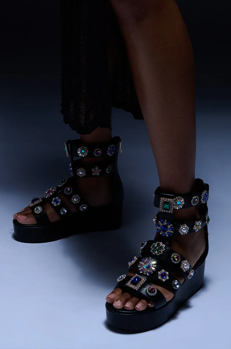 AZALEA WANG CILLIAN BLACK EMBELLISHED GLADIATOR SANDAL