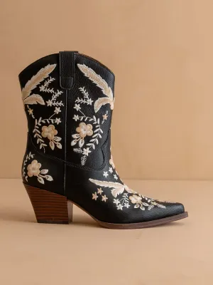 Bailey Black Embroidered Cowboy Bootie