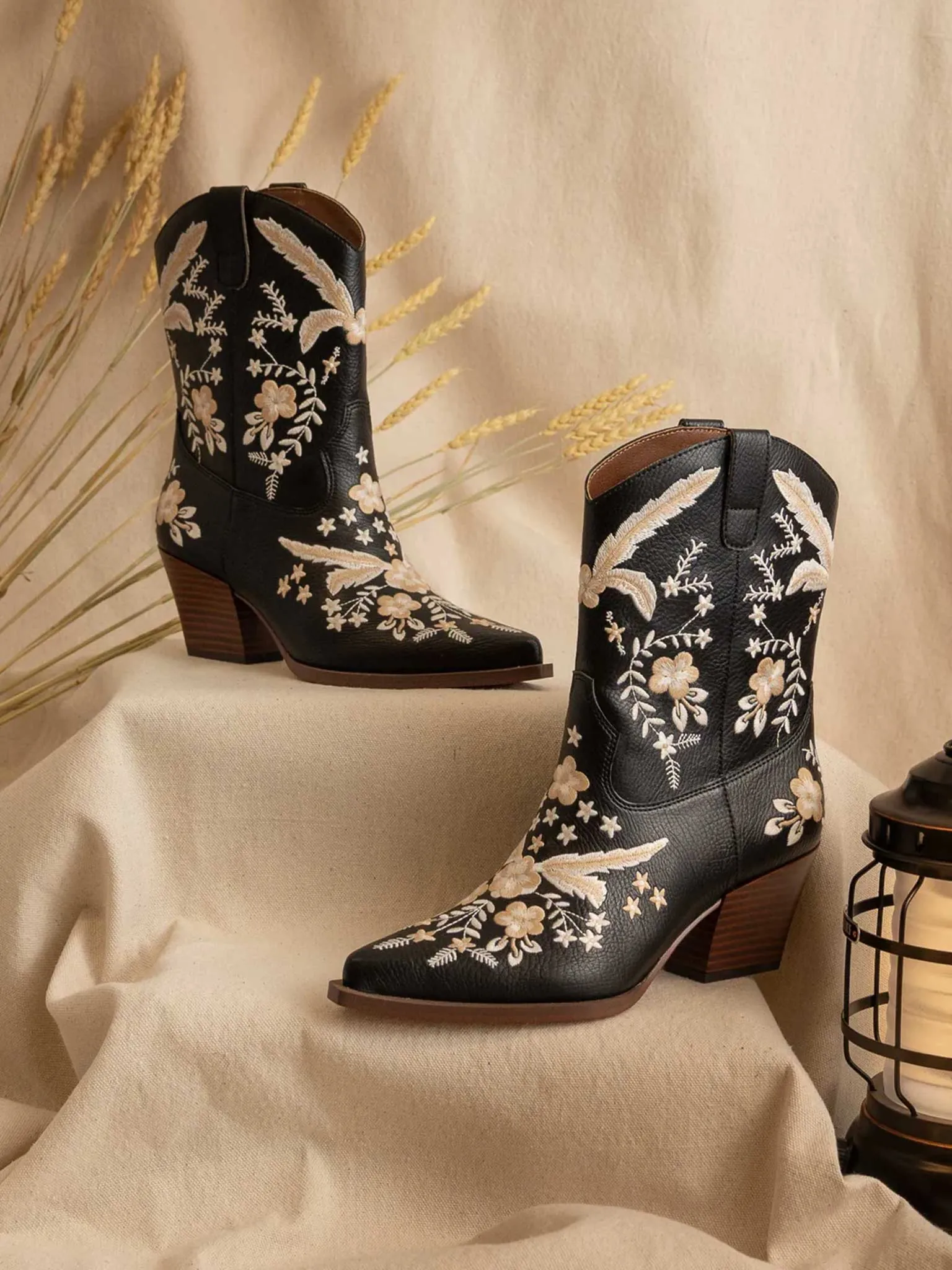 Bailey Black Embroidered Cowboy Bootie