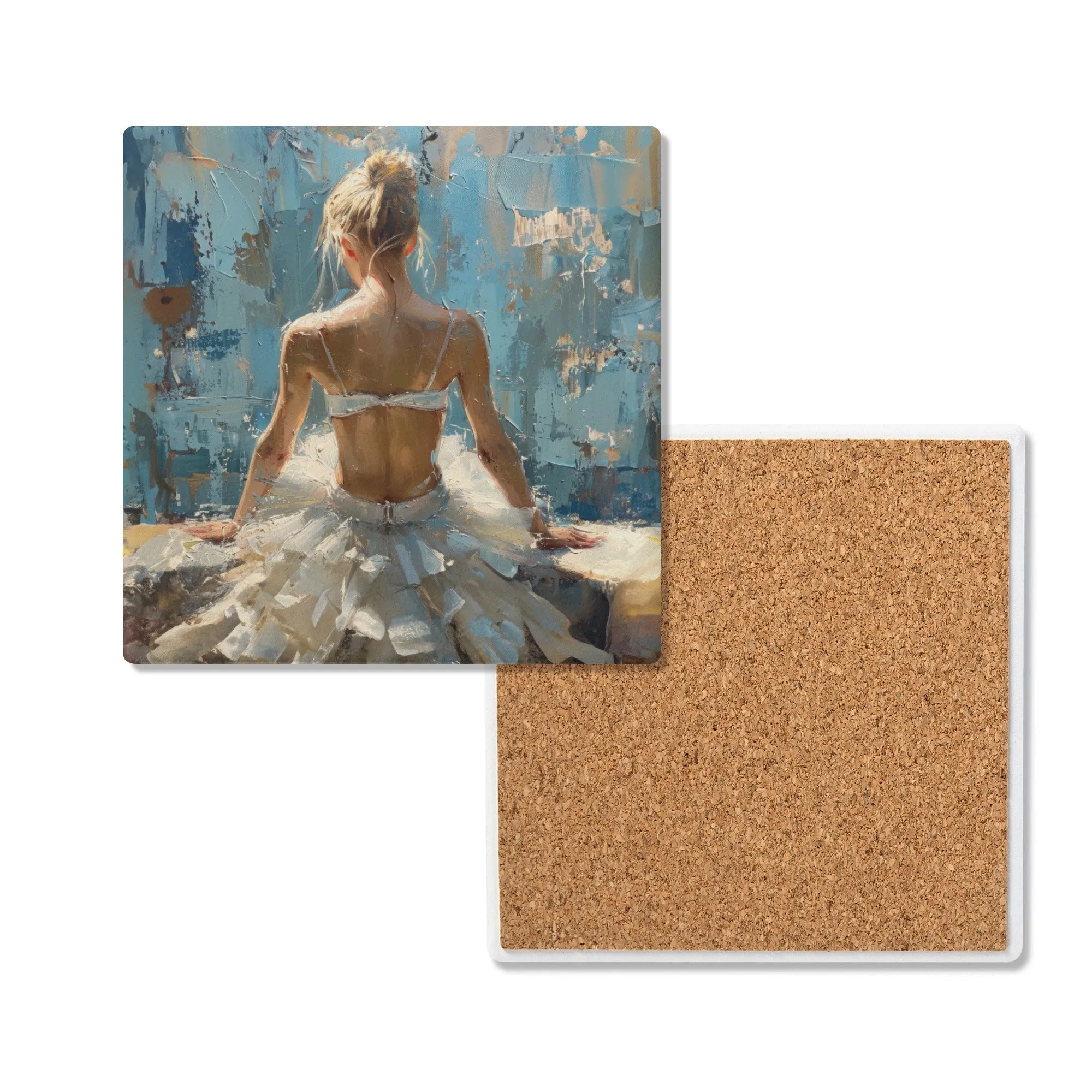 Ballerina Sitting in the Sunlight With Her Back Turned Square Ceramic Coasters - Set of 4