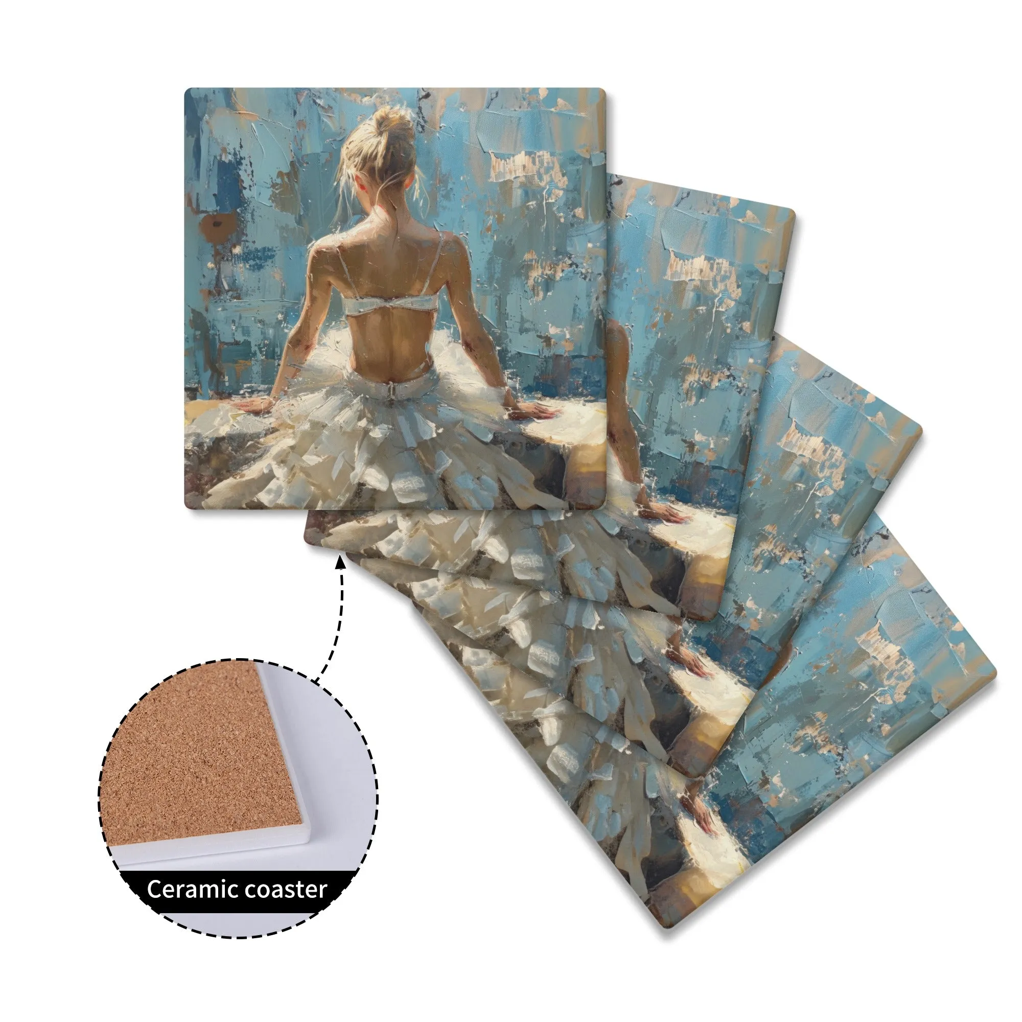 Ballerina Sitting in the Sunlight With Her Back Turned Square Ceramic Coasters - Set of 4