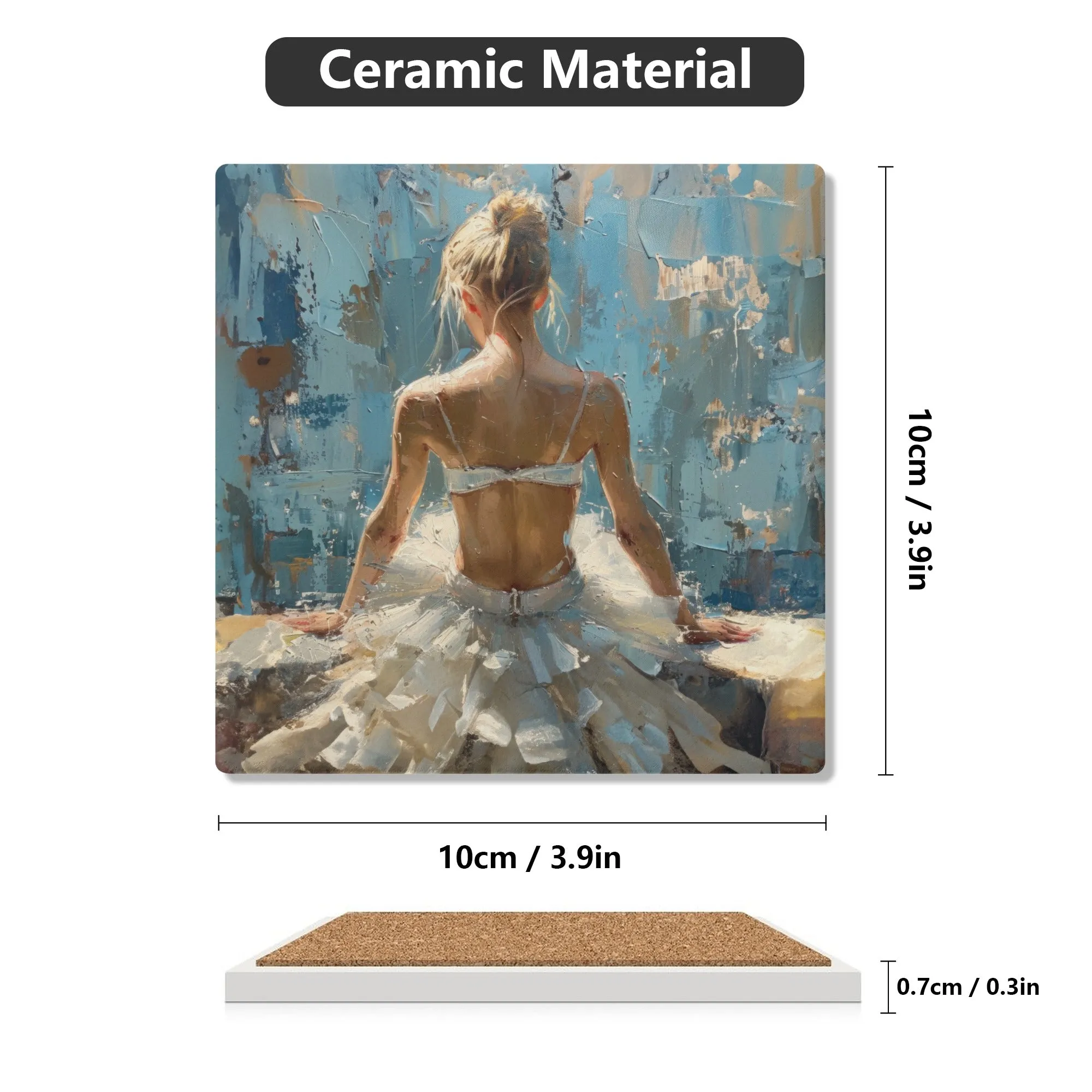 Ballerina Sitting in the Sunlight With Her Back Turned Square Ceramic Coasters - Set of 4