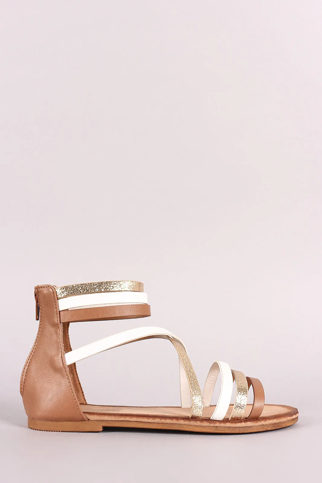 Bamboo Tri-Tone Open Toe Gladiator Flat Sandal