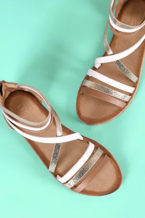 Bamboo Tri-Tone Open Toe Gladiator Flat Sandal