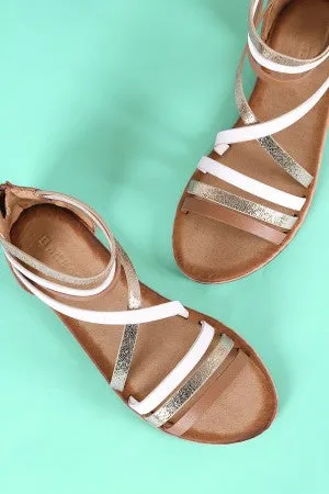Bamboo Tri-Tone Open Toe Gladiator Flat Sandal