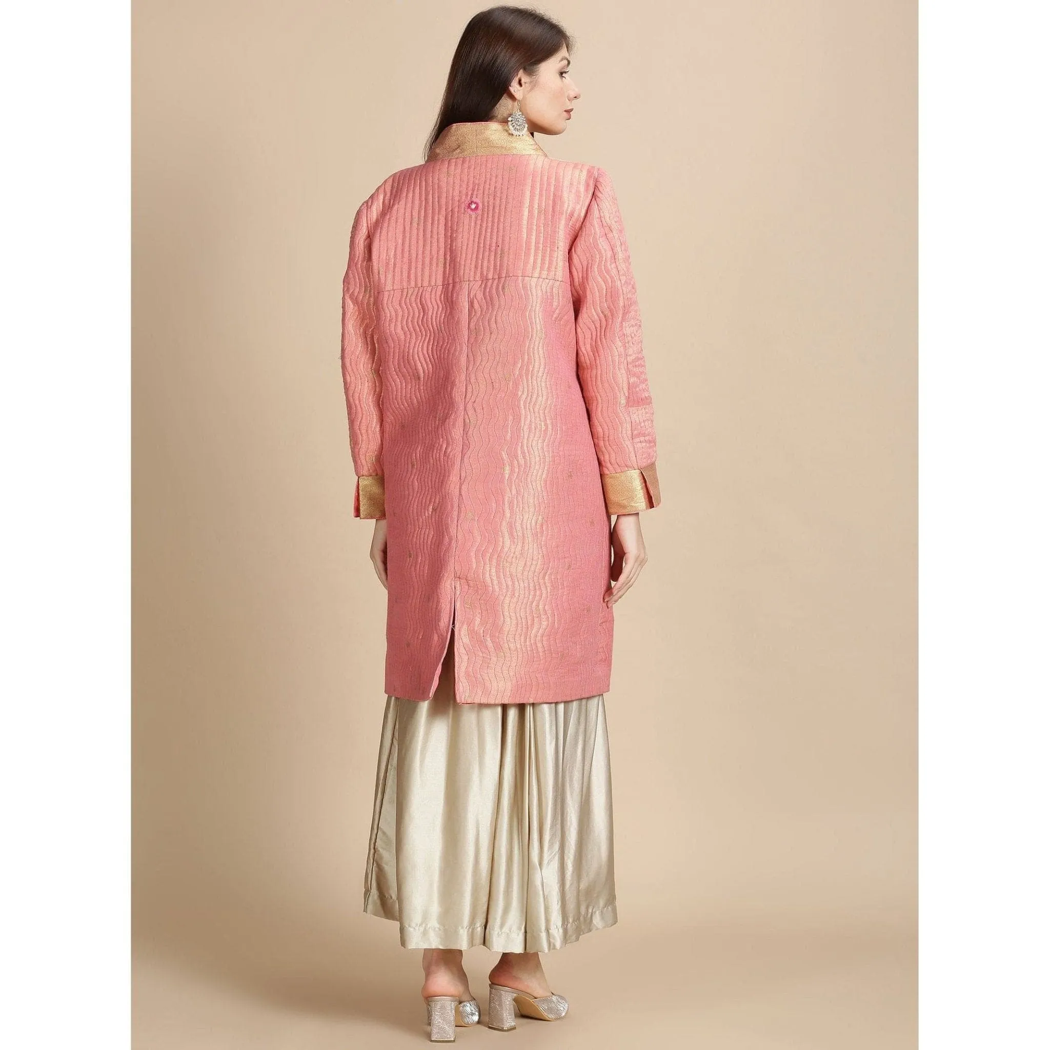 Banarsi Zari Quilted Jacket - Pink