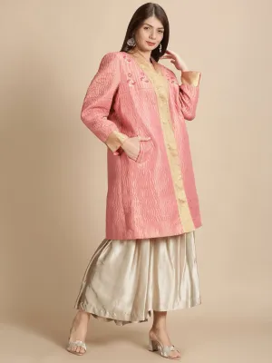 Banarsi Zari Quilted Jacket - Pink