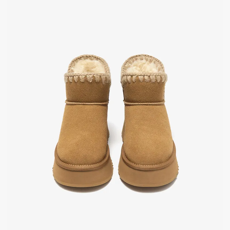 BeauToday Women's Platform Pull-On Snow Boots with Knitted Design for Winter
