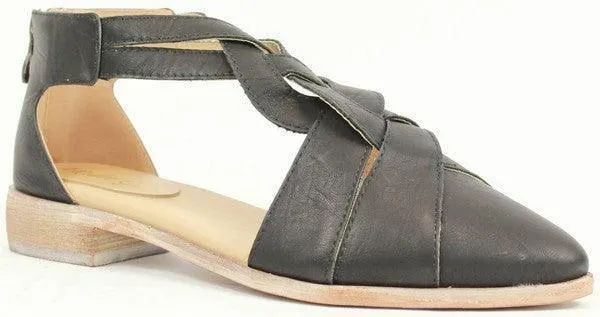 Black Woven Braided Strappy Cut-Out Flats