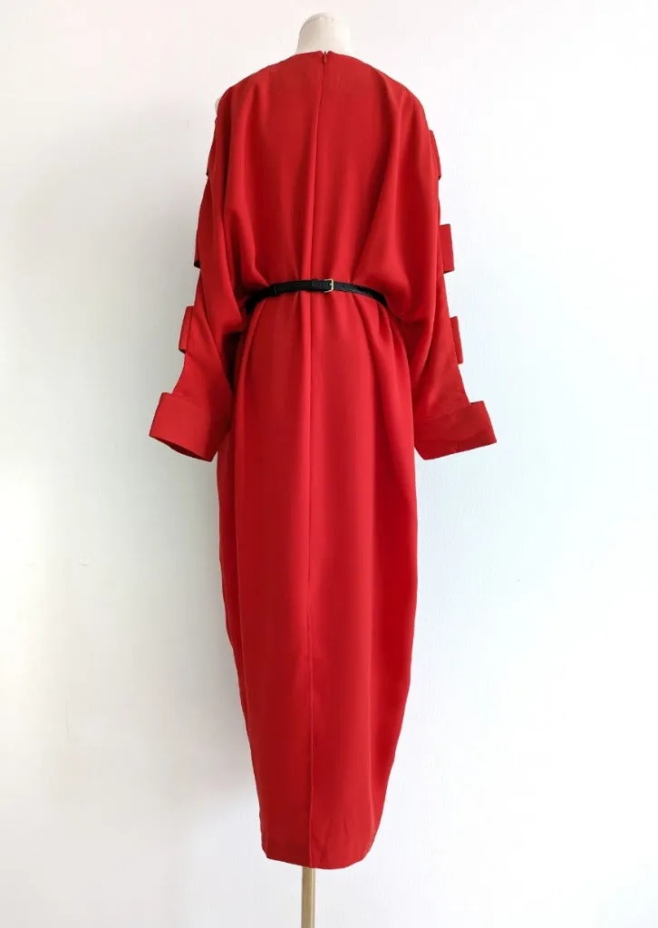 Bold Red Cut-Out Sleeves Dress