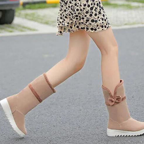 Bowknot Decorate Round Toe Flat Half Snow Boots