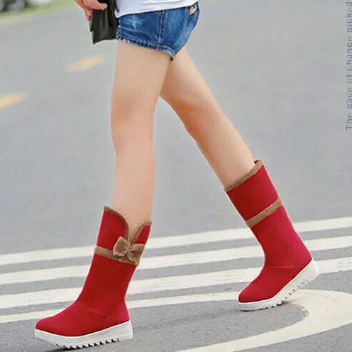 Bowknot Decorate Round Toe Flat Half Snow Boots