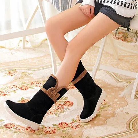Bowknot Decorate Round Toe Flat Half Snow Boots