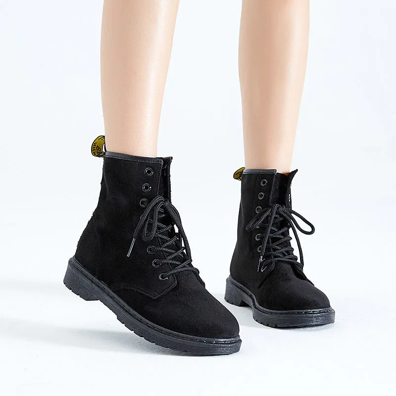 British Martin Round Toe Lace Up Flat Short Snow Boots