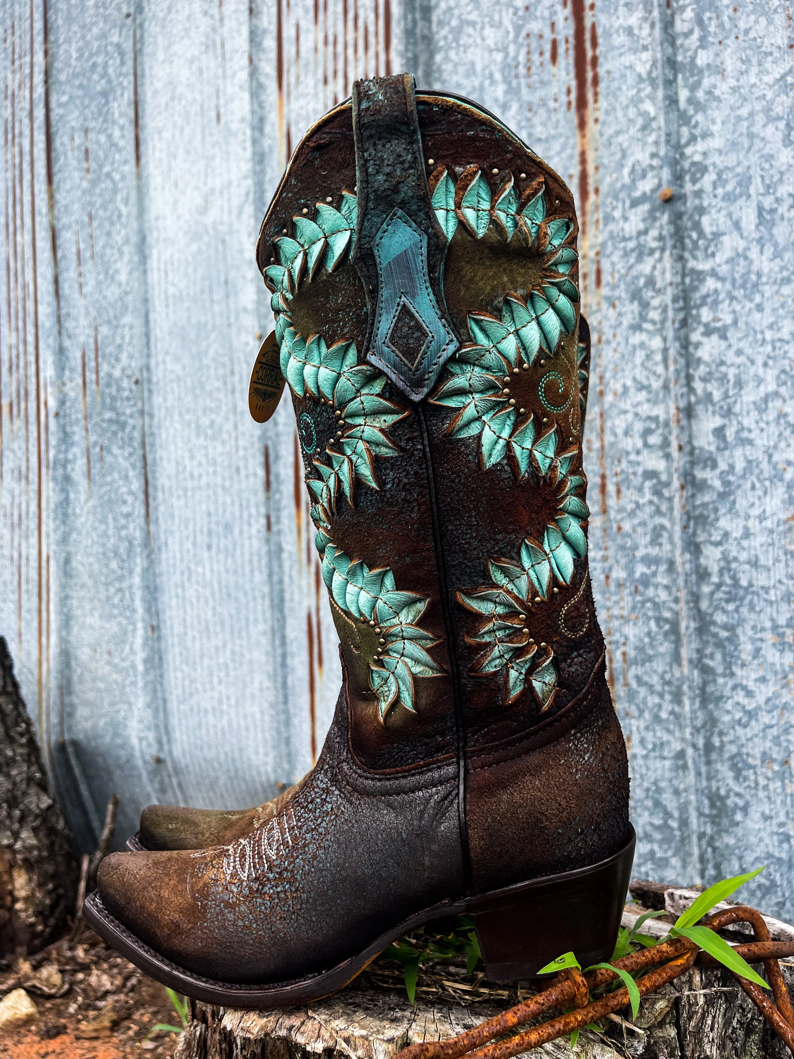 Brown/Blue Inlay With Embroidery & Studs