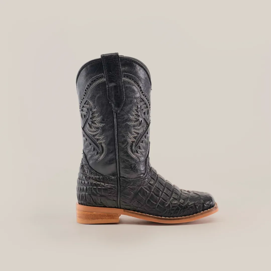 Caiman Belly Print Black Square Toe