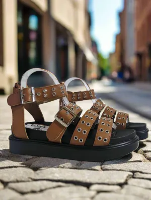 Camel Buckle Chunky Platform Gladiator Strap Sandals