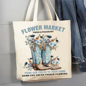 Canvas Tote Bag | Western Cowboy Boots Flower Market