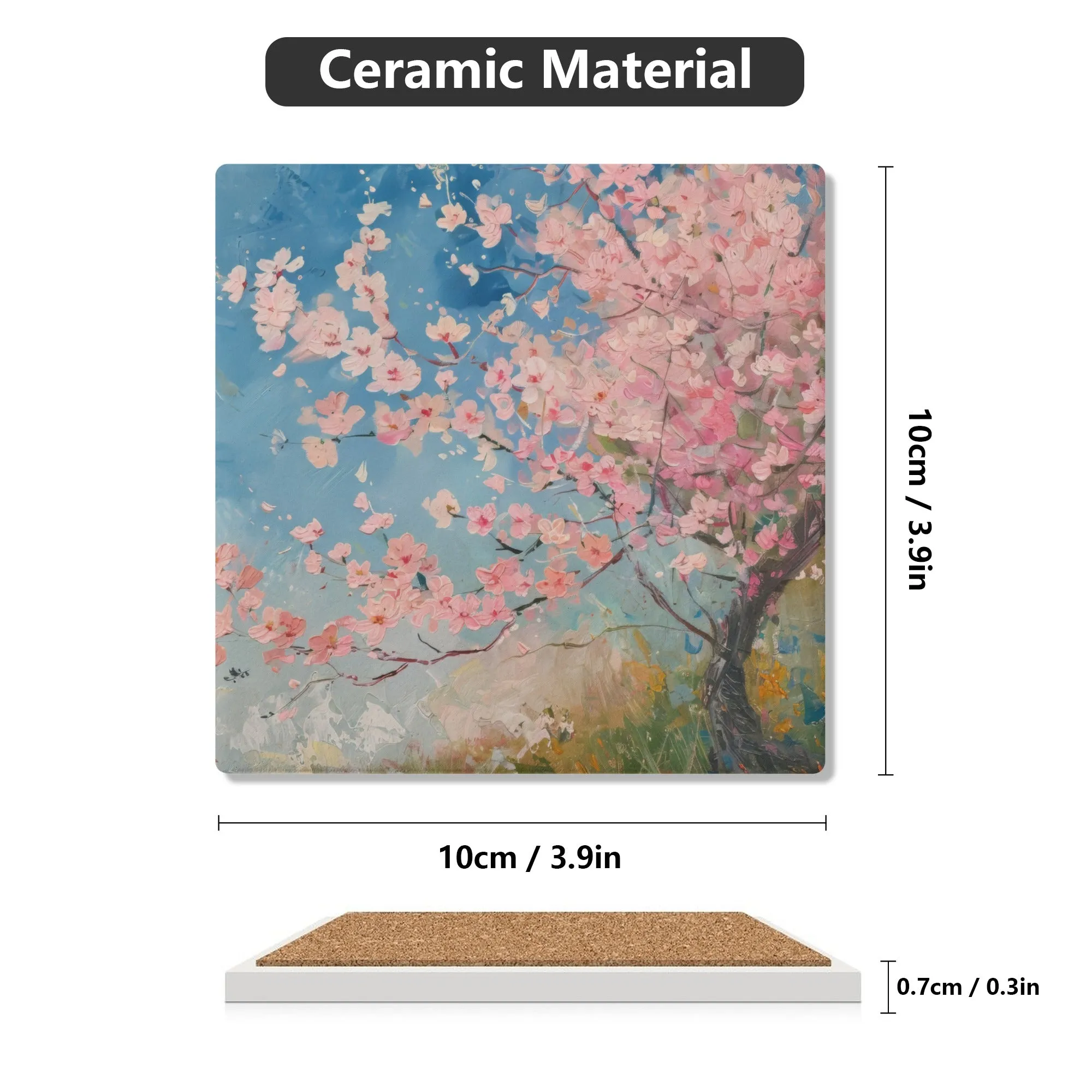 Cherry Blossoms in the Morning Sunrise Print Square Ceramic Coasters - Set of 4