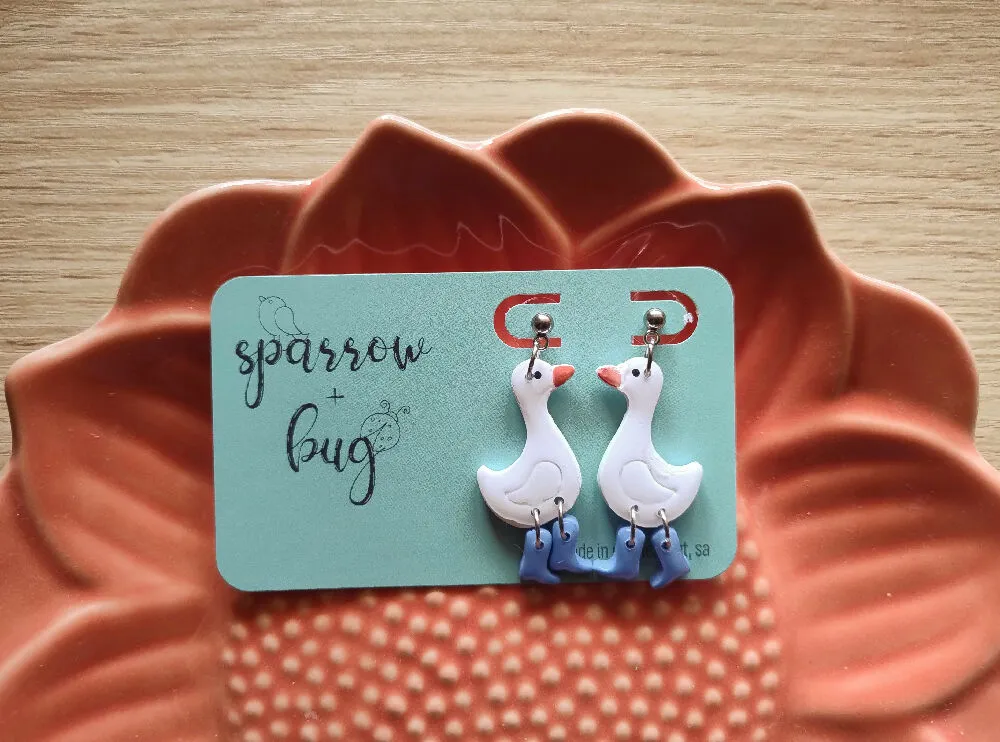 Chickens or Ducks in Boots Earrings