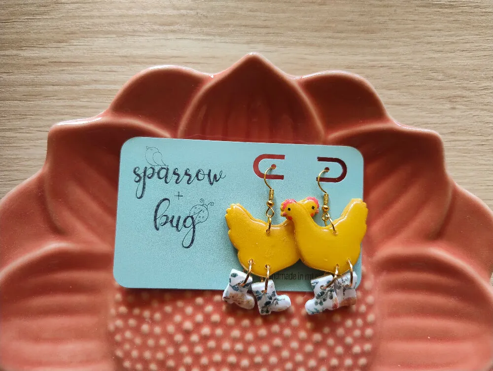 Chickens or Ducks in Boots Earrings