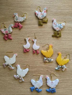 Chickens or Ducks in Boots Earrings