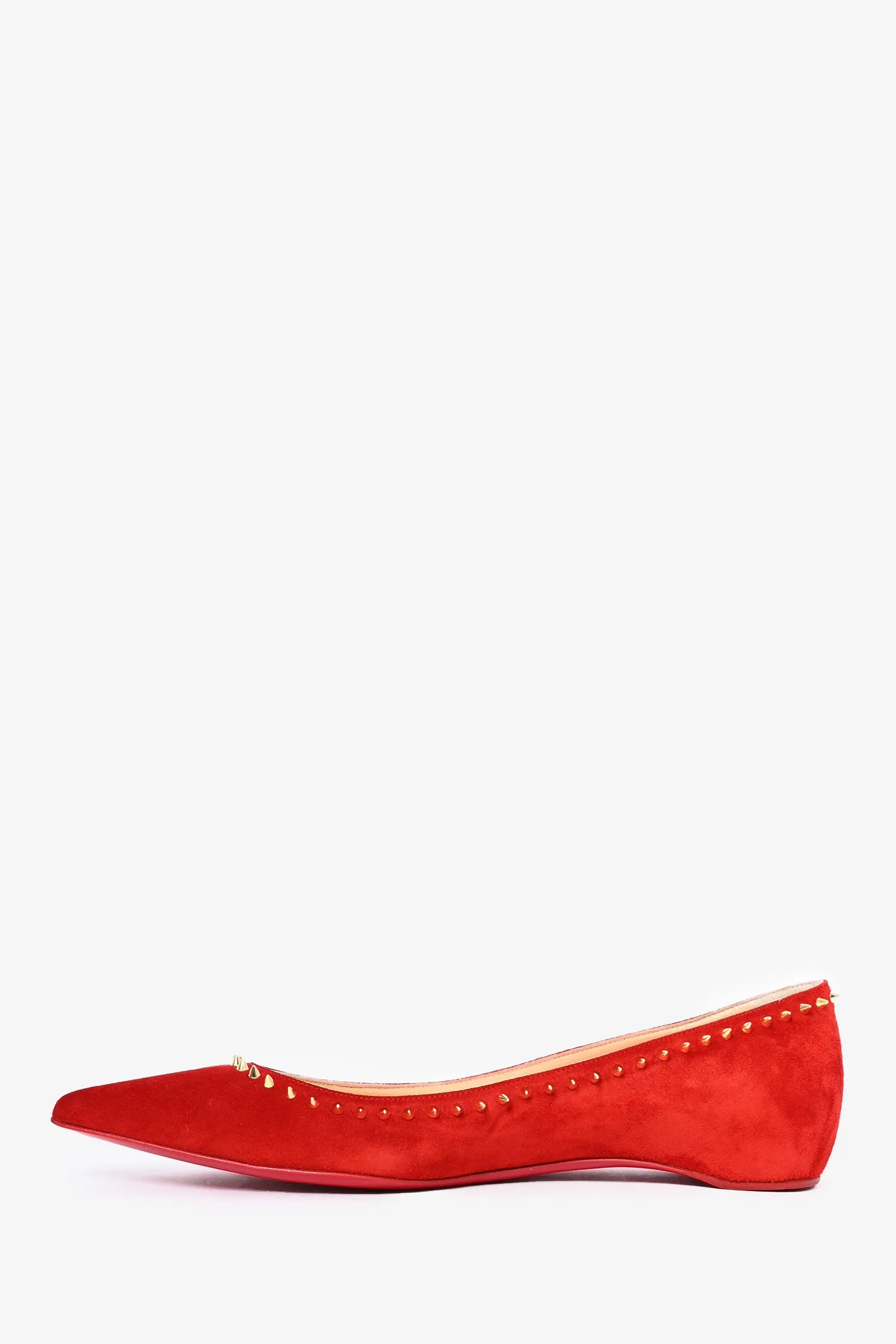 Christian Louboutin Red Suede Gold Spike 'Anjalina' Flats Size 40