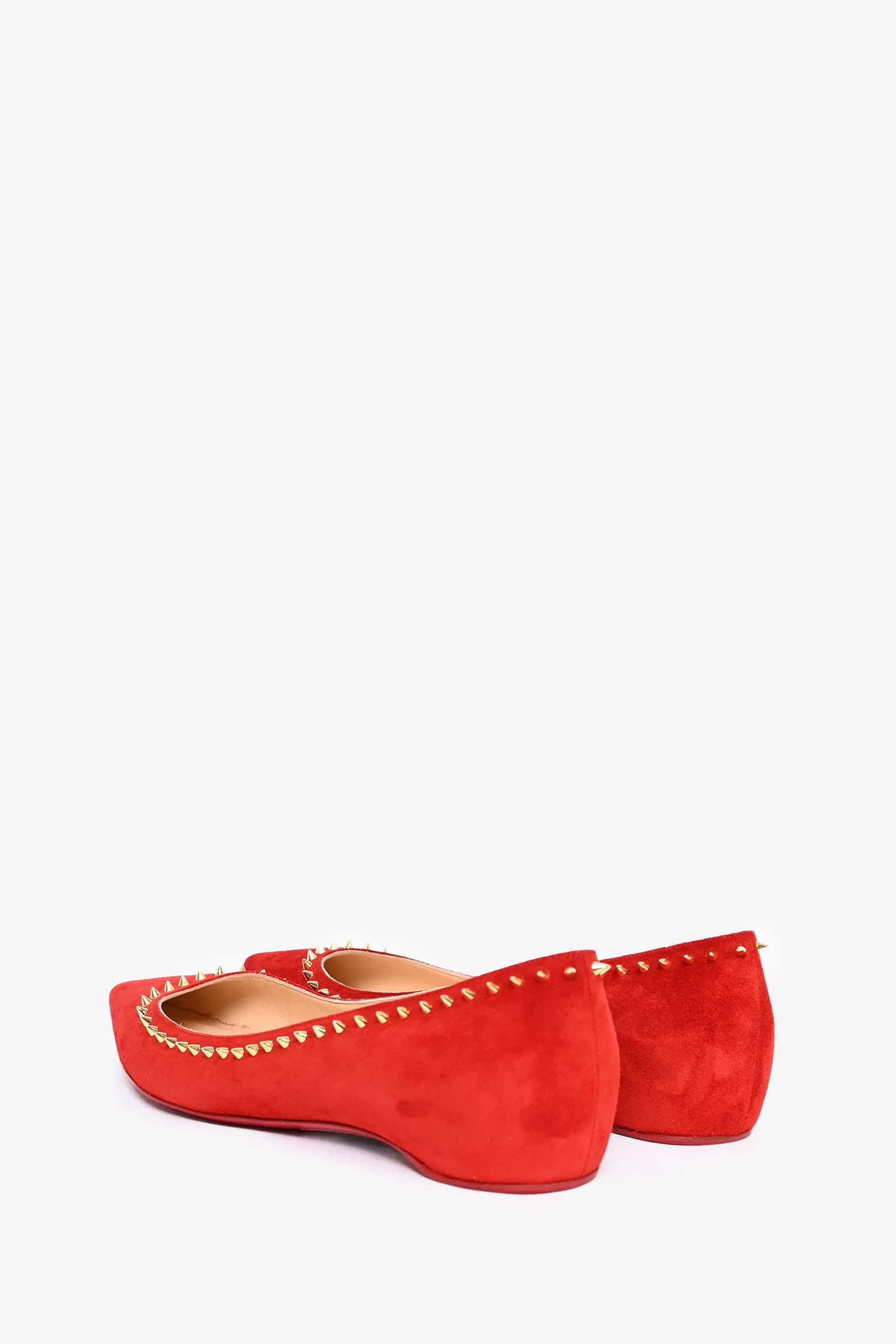 Christian Louboutin Red Suede Gold Spike 'Anjalina' Flats Size 40