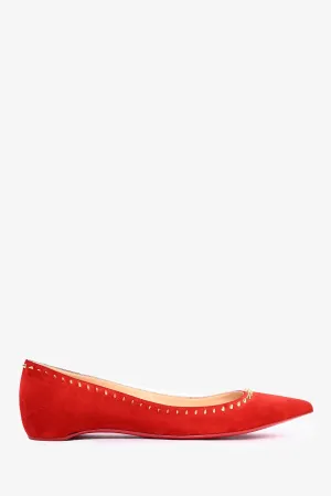 Christian Louboutin Red Suede Gold Spike 'Anjalina' Flats Size 40