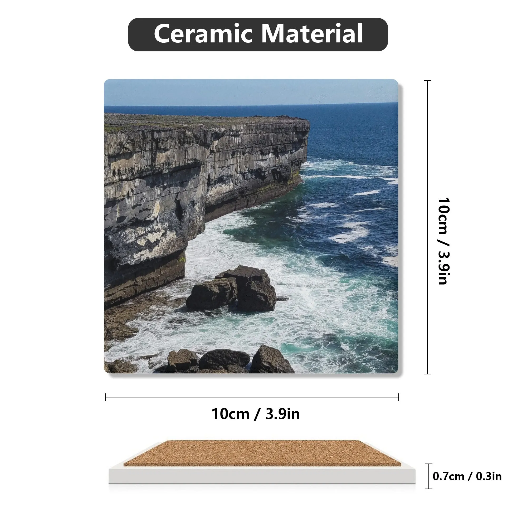 Cliffs at Inish Mohr in Ireland Square Ceramic Coasters - Set of 4