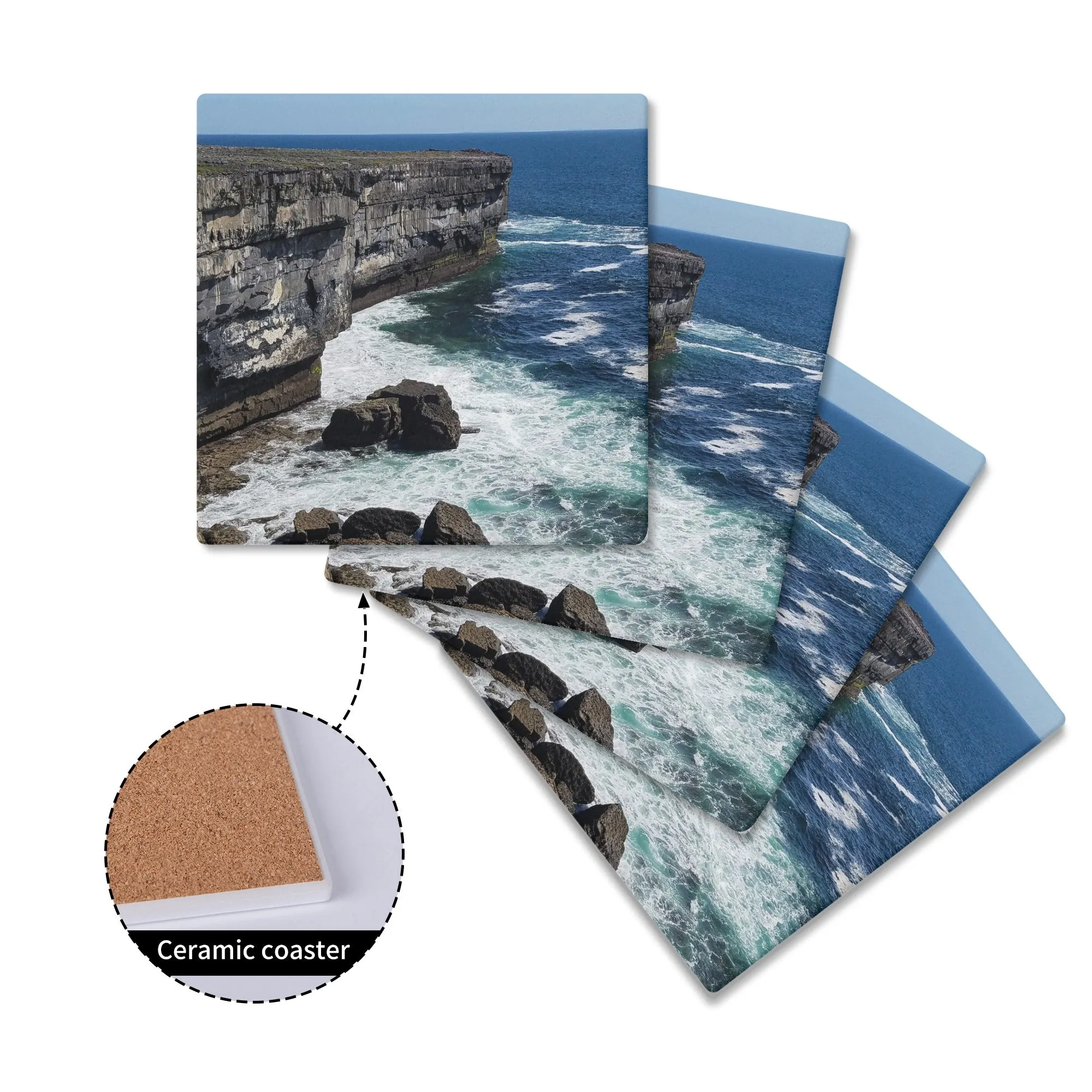 Cliffs at Inish Mohr in Ireland Square Ceramic Coasters - Set of 4