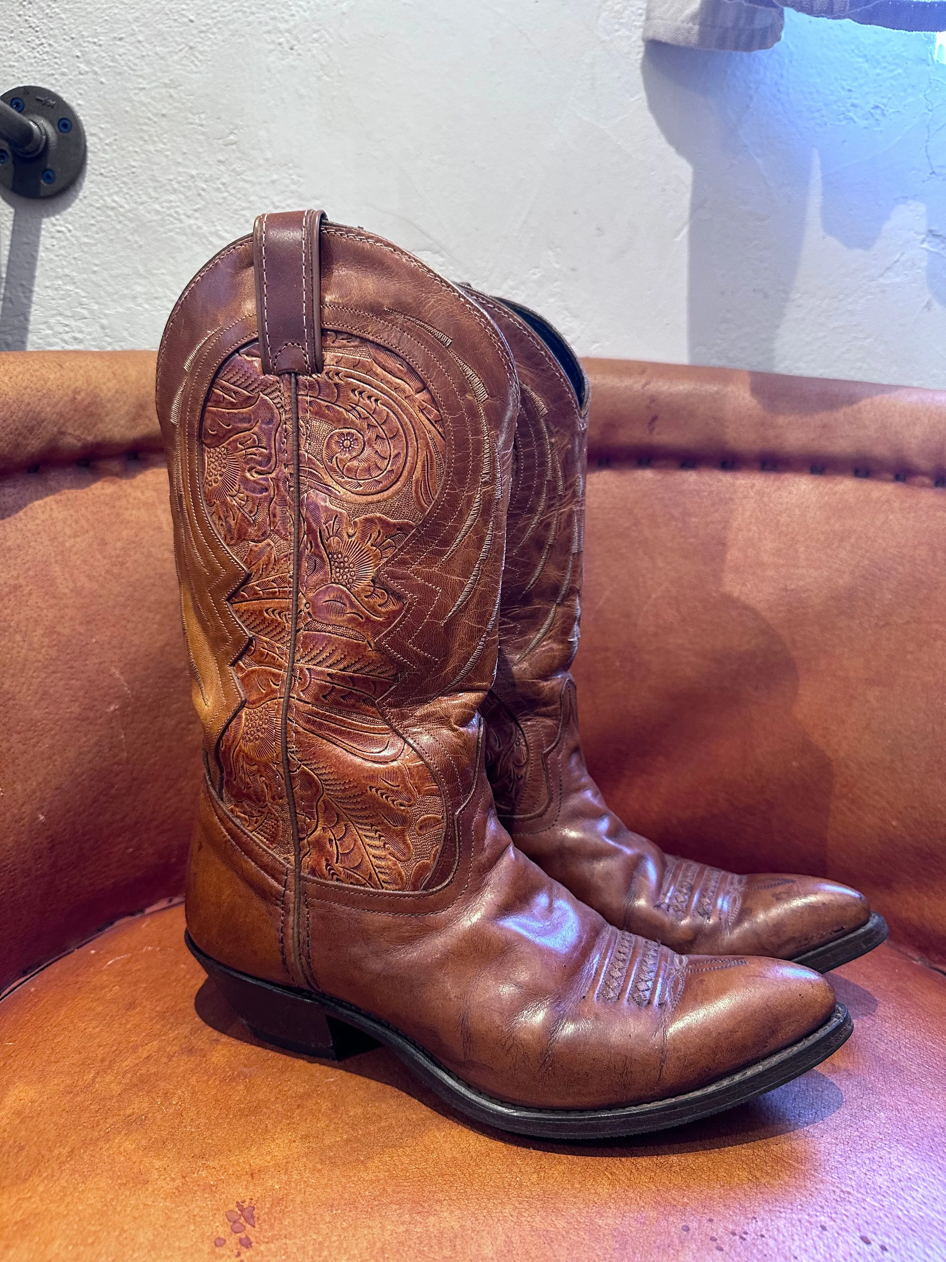 Code West Cowboy Boots with Hand-Tooled Inlay - Approx Size 8/8.5