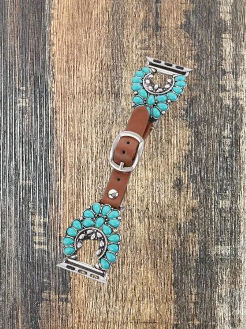 Concho Apple Watch Bands - Turquoise Squash Blossom