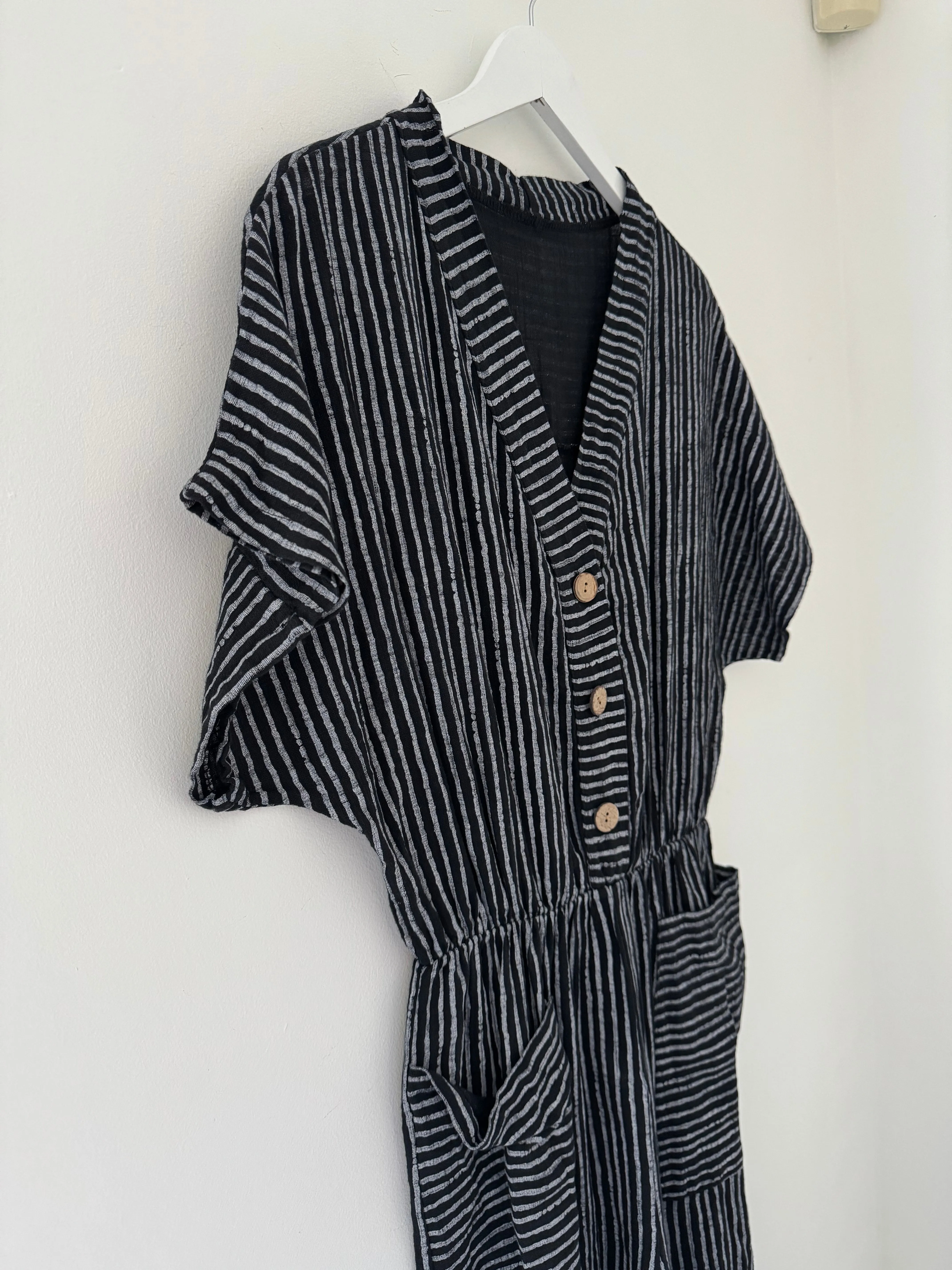 Cotton Stripe Jumpsuit in Black