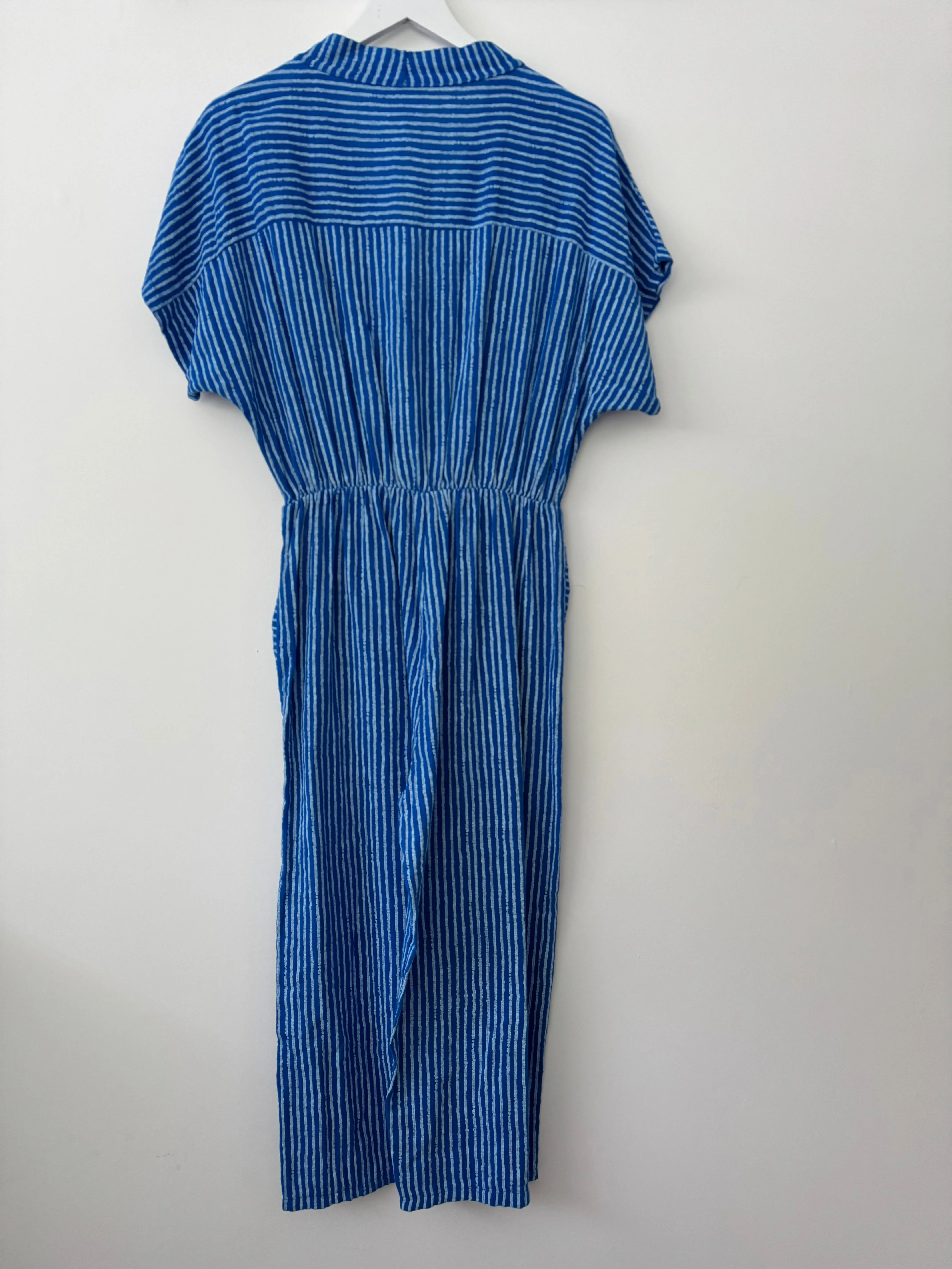Cotton Stripe Jumpsuit in Blue