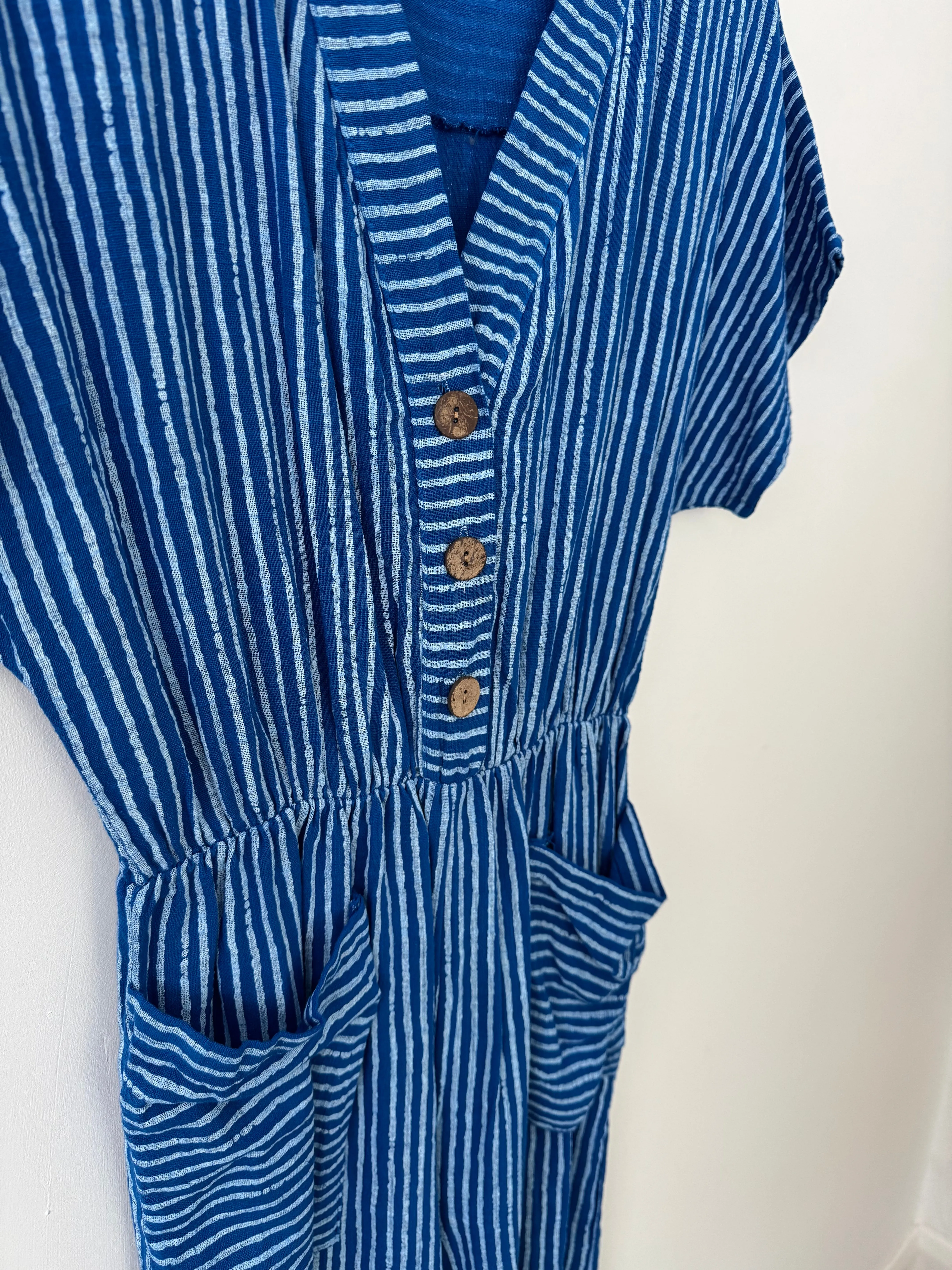 Cotton Stripe Jumpsuit in Blue