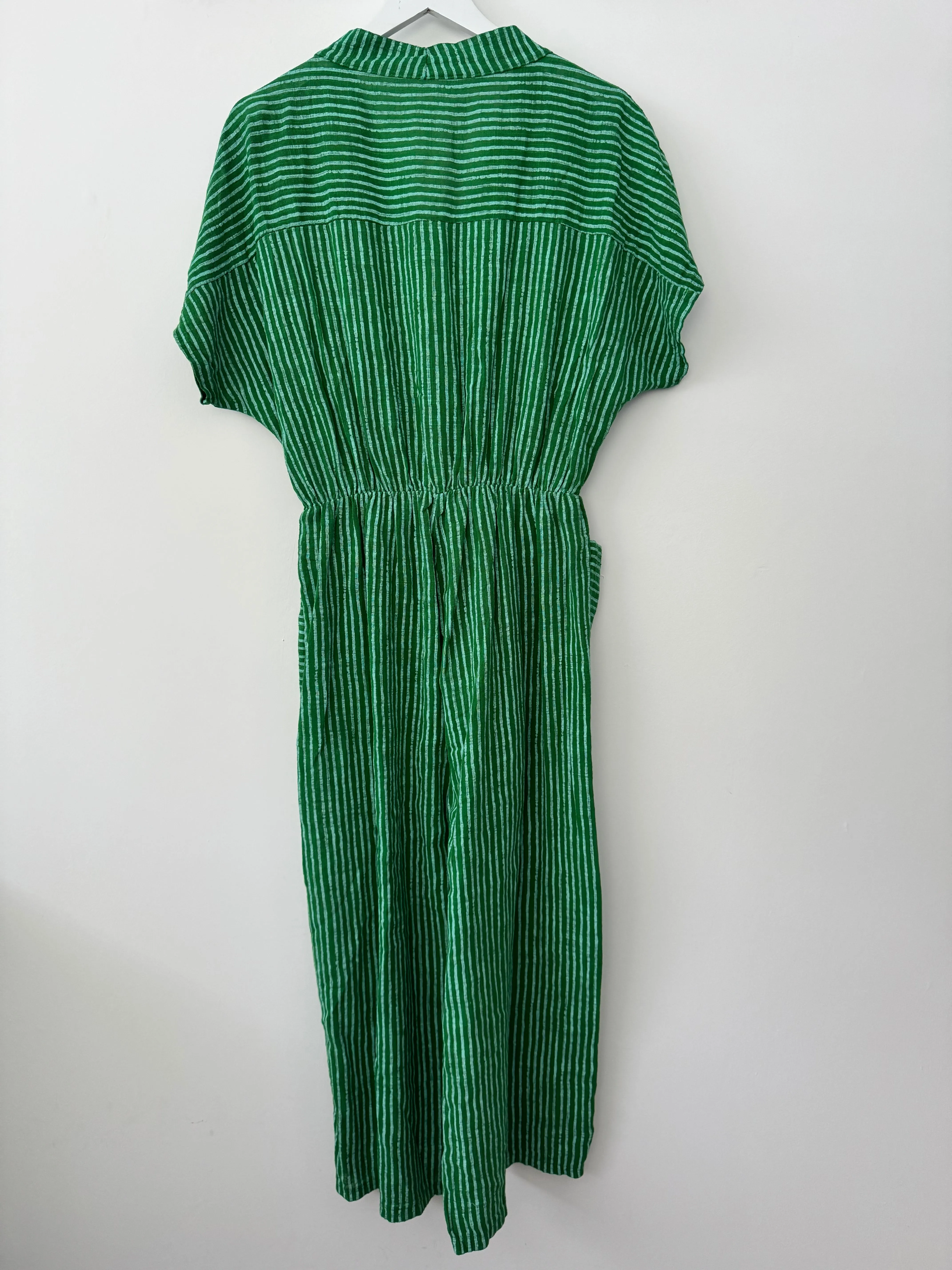 Cotton Stripe Jumpsuit in Green