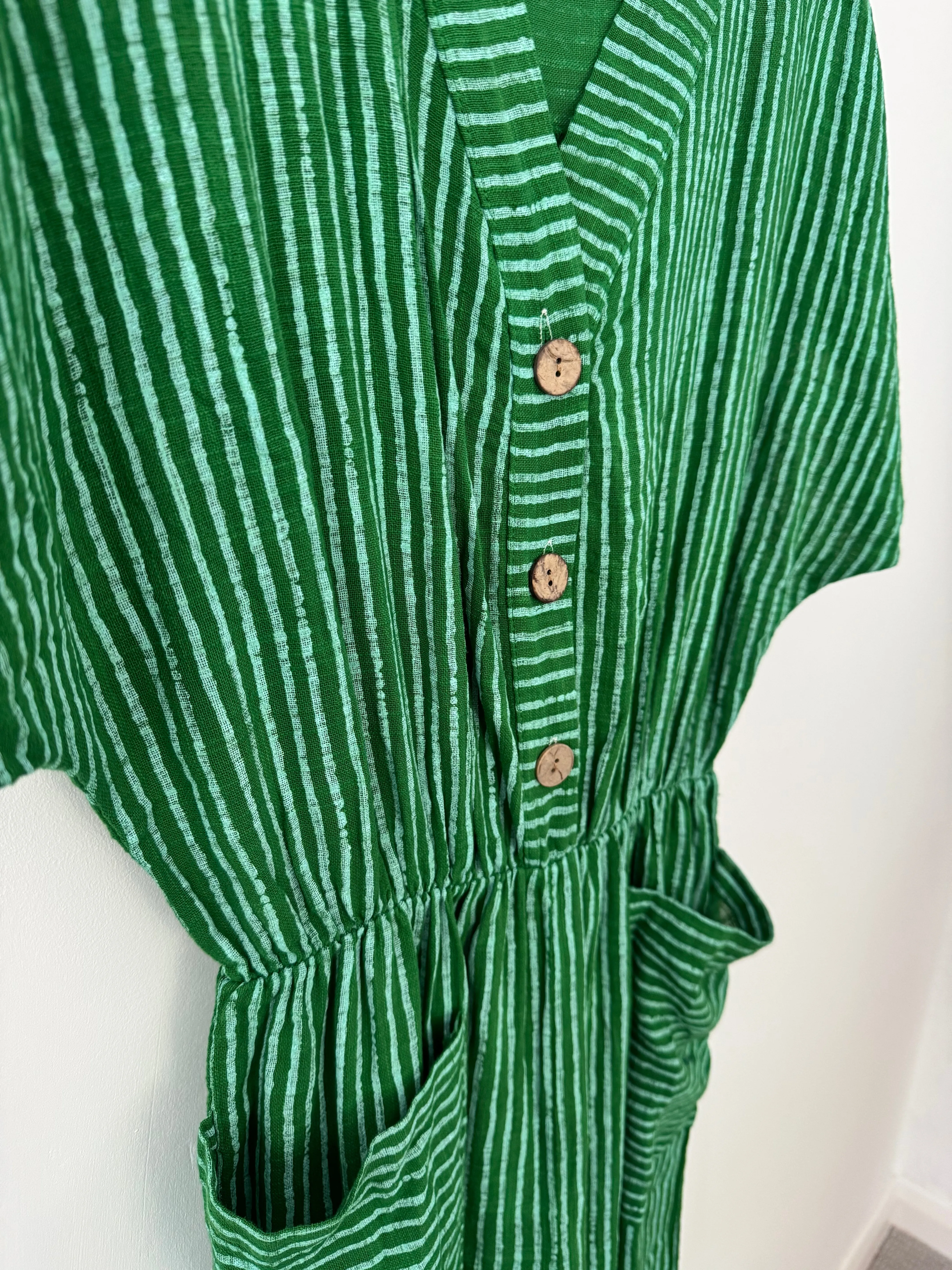Cotton Stripe Jumpsuit in Green