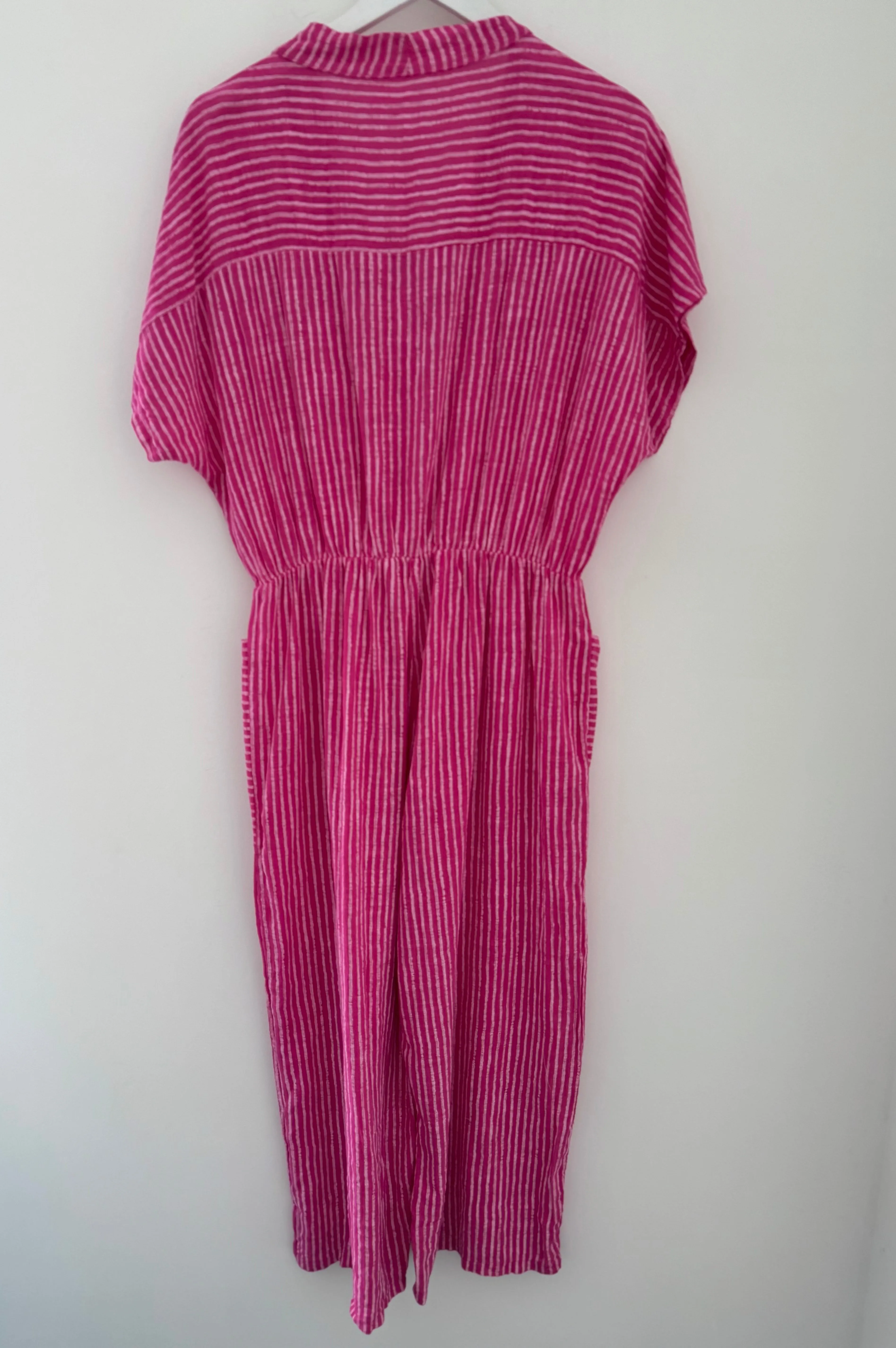 Cotton Stripe Jumpsuit in Pink