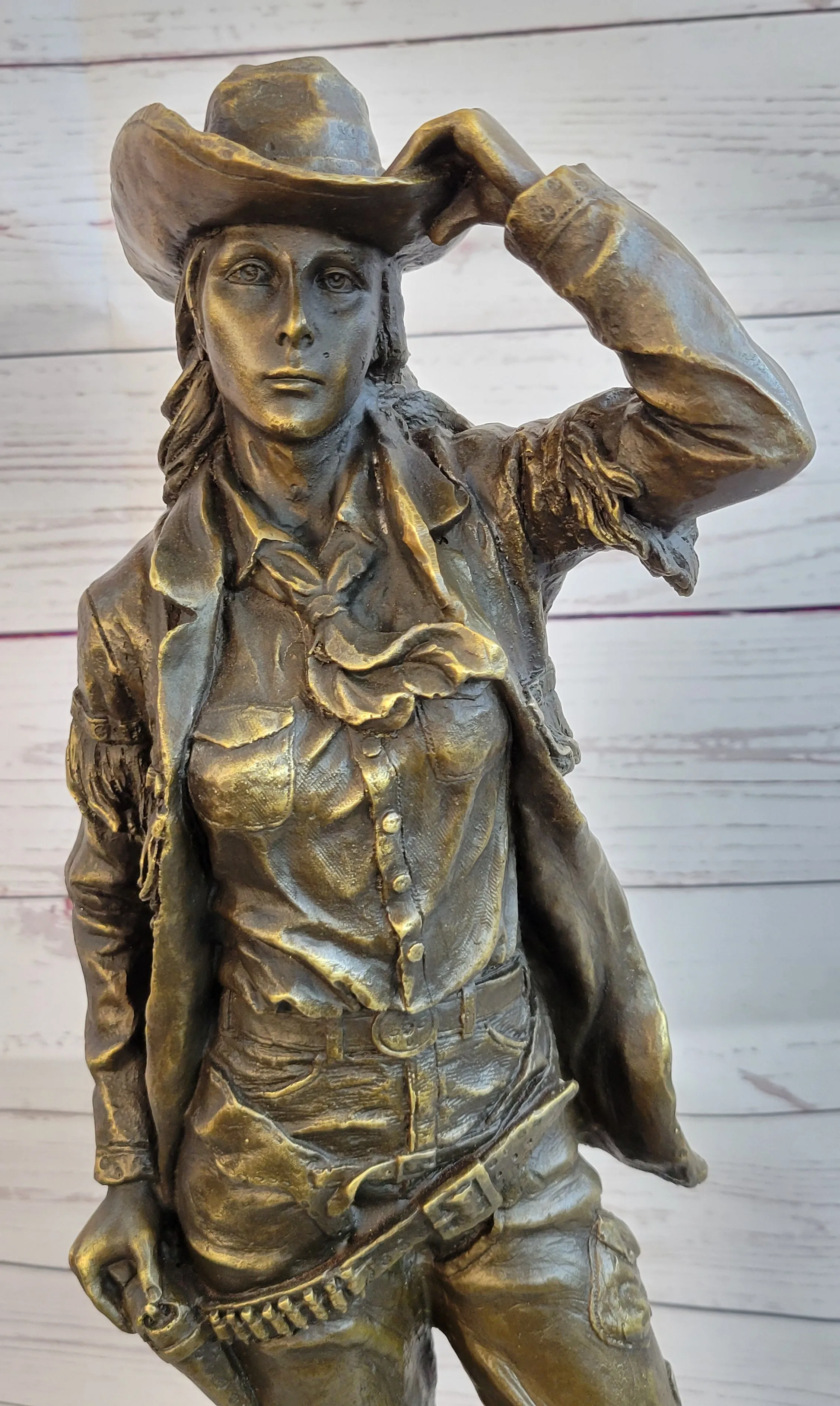 Cowgirl Female Cowboy Bronze Statue Sculpture Western Country Figure 22" X 7"
