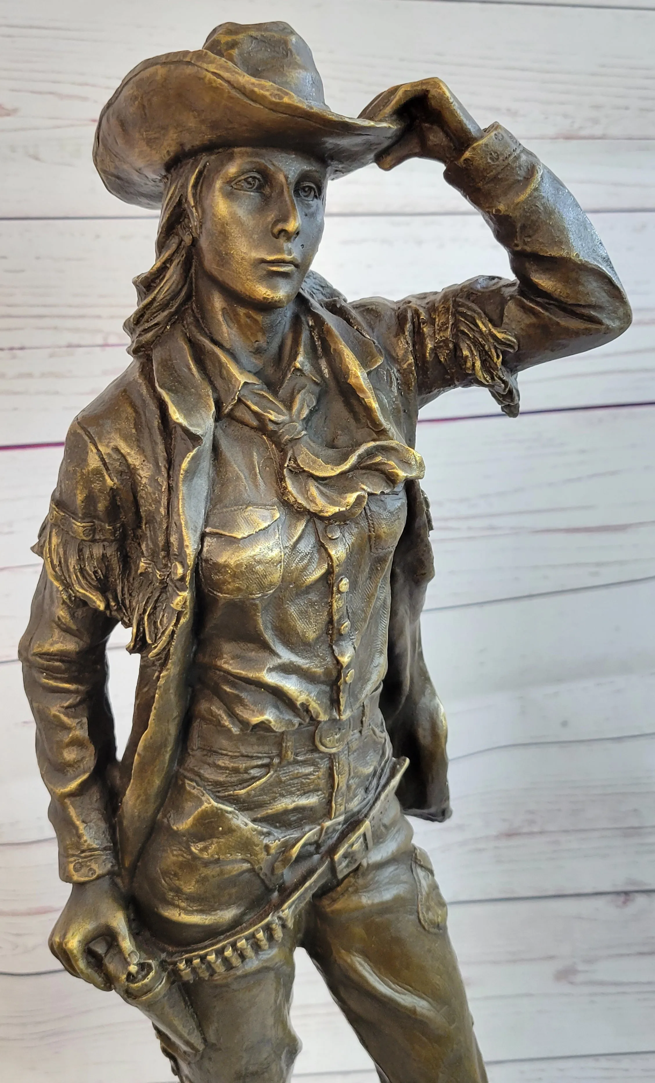 Cowgirl Female Cowboy Bronze Statue Sculpture Western Country Figure 22" X 7"